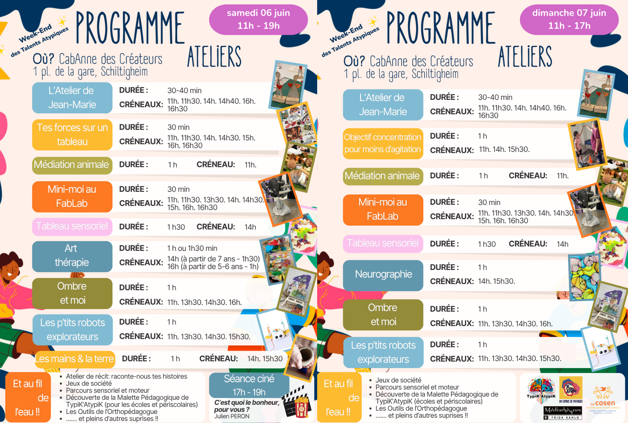 Programme des ateliers des deux jours